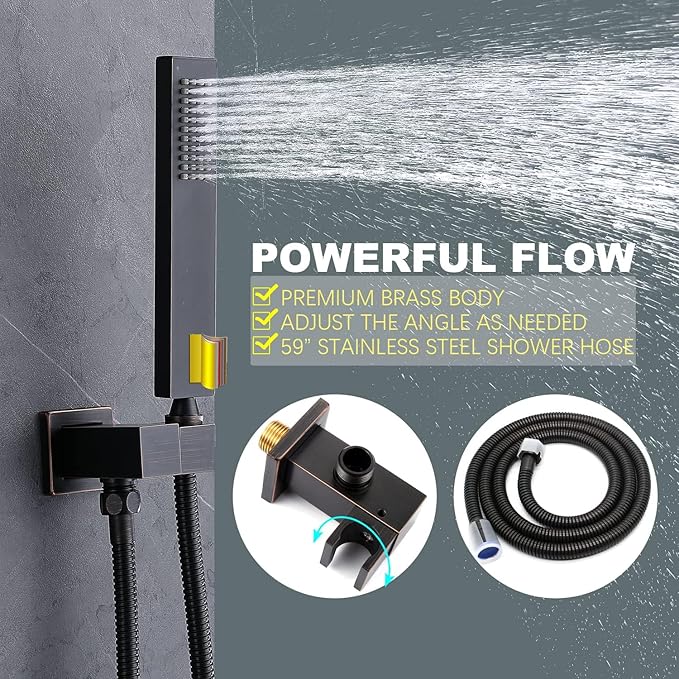 KATAIS Oil Rubbed Bronze Digital Display Shower System with 12 inch Ceiling Mounted Shower Head and Wall Mounted Two Shower Head(8 inch), with Handheld Shower