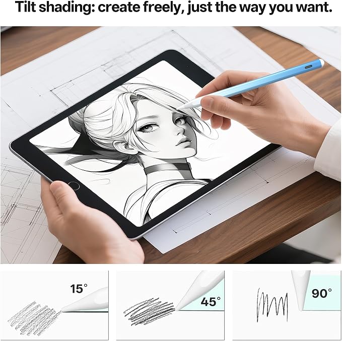 Stylus Pen for iPad Pro with Fast Charging Tilt Function Palm Rejection | Compatible with iPad 2018-2025: Works with iPad Pro Air Mini and iPad models for writing drawing and note-taking