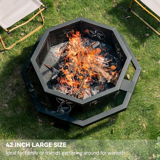 43 Inch Octagonal Fire Pit,Outdoor Fire Pit,Wood Burning Firepit for Bonfire, Firepits for Outside,Camping, Backyard, Patio,Bonfire,Garden