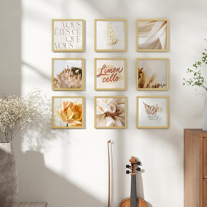 6x6 Metal Picture Frame - Gold Aluminum Square Frames with Real Glass, Wall Mounting Horizontally or Vertically, Simple and Elegant Decor for Wall Gallery Poster Photo Frames, Gold