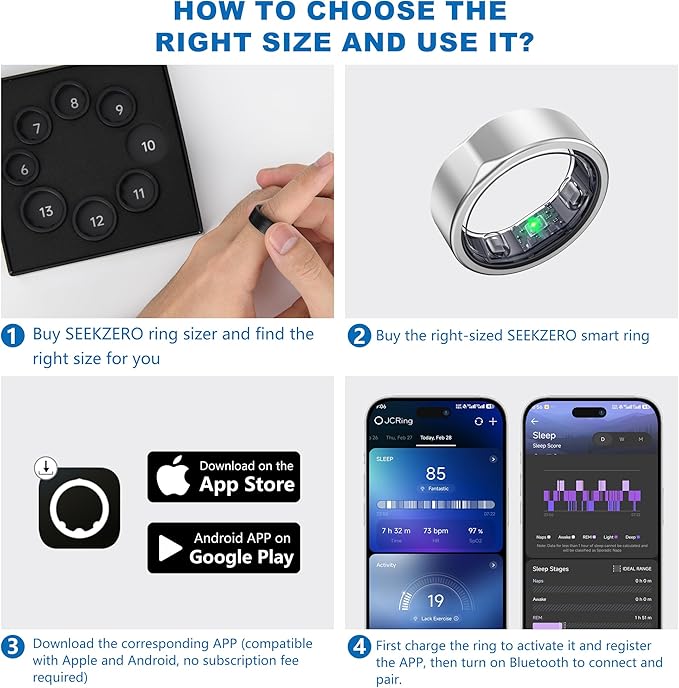 Smart Ring for Women Men, Valentine's Day Gifts, Minimalist Fitness Ring with Heart Rate, Stress, Sleep, Step, Calorie Tracking, 5ATM Waterproof for iPhone and Android,No Subscription (Silver, 10)