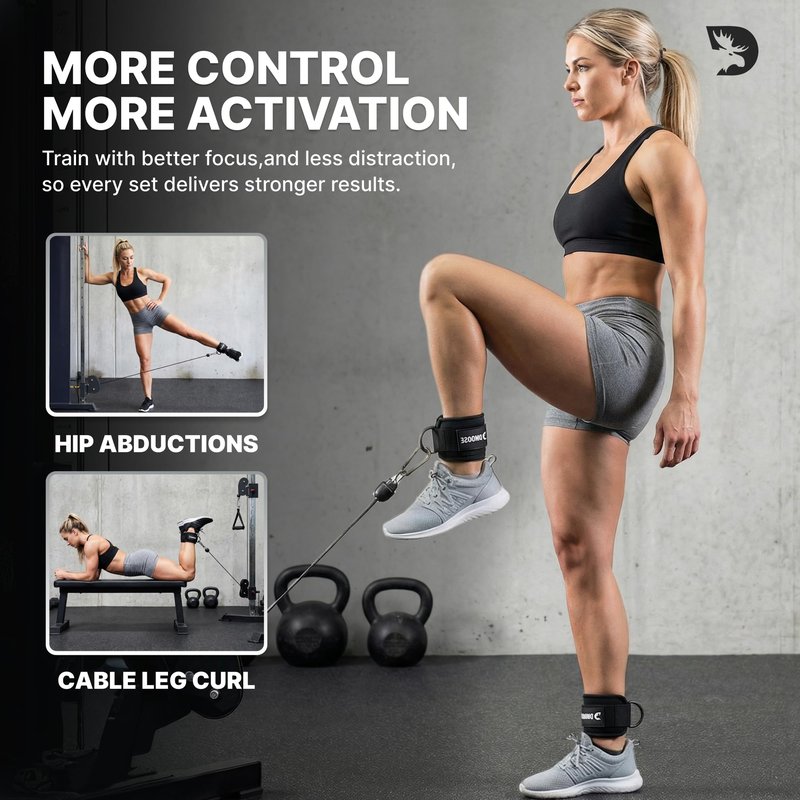 DMoose Fitness Ankle Straps for Cable Machines - One Size Fit Premium Padding, Glute Kickback Ankle Strap for Women & Men, Cable Attachments for Gym & Booty Workouts (Lilac Purple - Single)