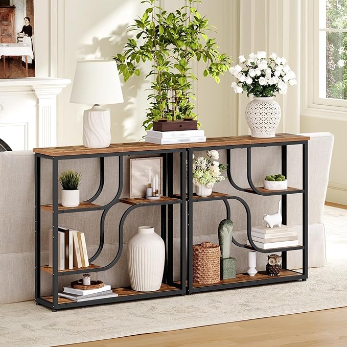 HOOBRO 29.5" Console Table, 5-Tier Sofa Table, Behind Couch Table with Storage Shelves, Narrow Entryway Table for Hallway, Living Rooms, Entryway, Rustic Brown and Black BF69XG01