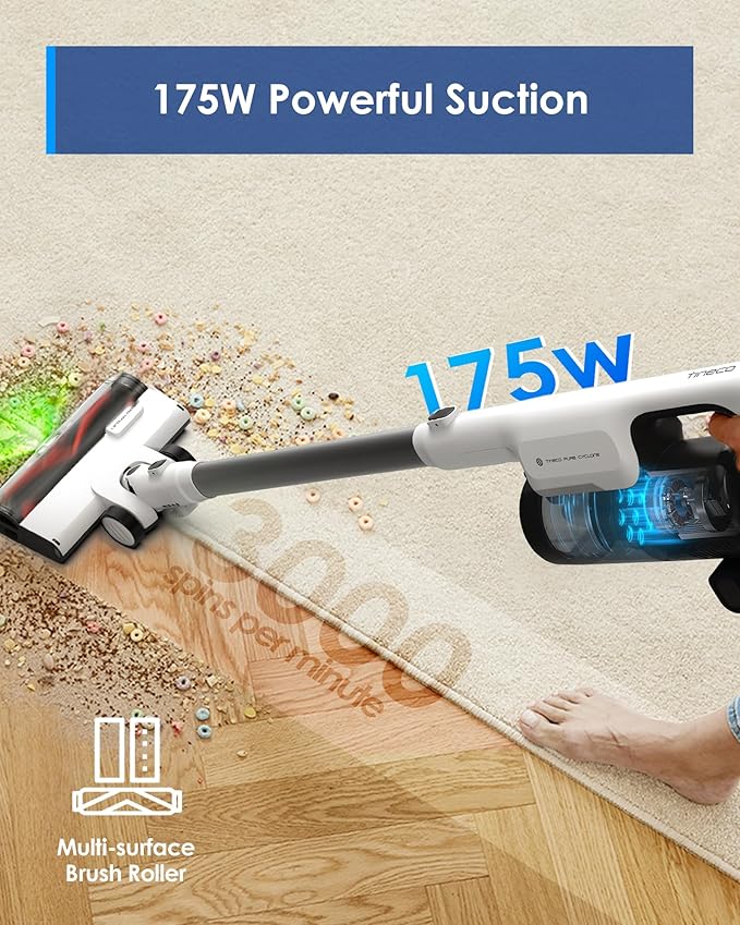 Tineco Pure ONE Station 5 Cordless Smart Vacuum with 2.5L Auto Dust Base, Full-Path Self-Cleaning, 175W Suction, ZeroTangle Tech, iLoop Smart Sensor, Suitbale for Hard Floor & Carpet