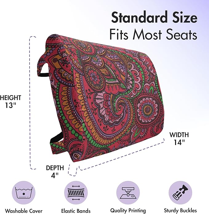 Ambesonne East Lumbar Back Support Pillow, Pattern Based on Traditional Vintage Twists Lines Spirals, High Density Foam for Office Chairs Car Seats, 14" x 13", Dark Coral Orange Green