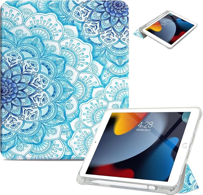 Vimorco for iPad 5th/6th Generation Case 9.7 Inch 2017/2018 for iPad Air 1/2 Case 2013/2014 Pencil Holder/2 Viewing Stands/Typing Stand/Slim Cover for iPad 5/6 Gen Blue Flower Floral