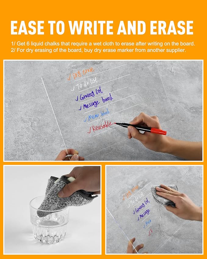 Acrylic Dry Erase Board to Do List Desktop Clear Memo Note Board, 9x13 Tabletop Whiteboard with Stand for Office, Home, School, Includes 6 Dry Erase Markers