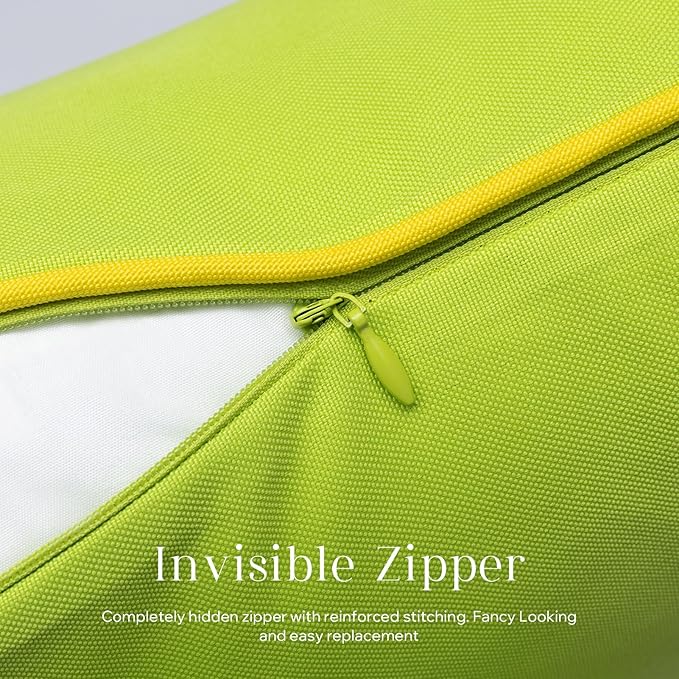 Phantoscope Pack of 2 Outdoor Waterproof Throw Pillow Covers with Contrast Piping, Decorative Square Cushion Case Patio Pillows for Couch Tent Sunbrella, Lime Green 12x20 inches