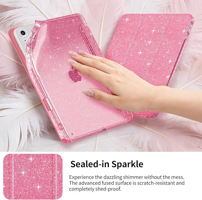Case for iPad Air 11-inch (M4 2026/ M3 2025/ M2 2024)&amp 10.9-inch (5th/ 4th Gen) 2022/2020 Glittering Sparkly Slim Stand Cover with Clear Back Pencil Holder&amp Shockproof Protection (Black)