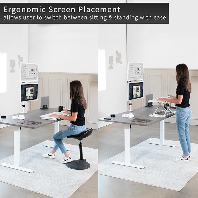 VIVO Dual Vertically Stacked LCD Monitor Desk Mount, Extra Tall Heavy Duty Adjustable Stand for 2 Ultrawide Screens up to 34 inches, 22 lbs Capacity, White, STAND-V002TW