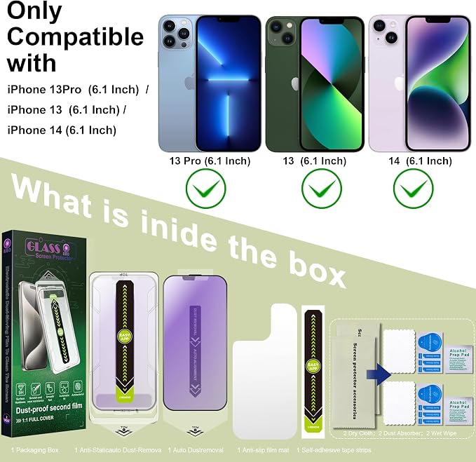 2 Pack Anti Blue Light Matte Screen Protector for iPhone 16e/13/13 Pro/14 (6.1-Inch)9H Tempered GlassAnti-GlareFull CoverageAnti-FingerprintAuto Dust RemovalBubble-Free