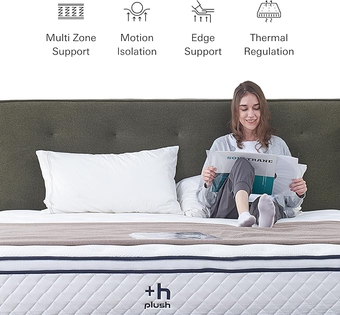 Plush Dream Queen Mattress 12 Inch Hybrid Pocketed Springs - Mattress in a Box with Memory Foam, Soft Plush Feel, Motion Isolation, Multi-Zone Spinal Support