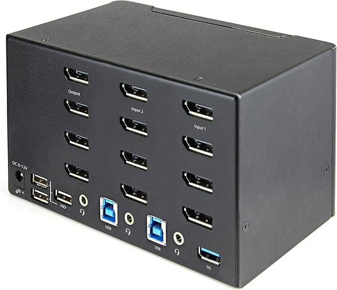 StarTech.com 2 Port Quad Monitor DisplayPort KVM Switch - 4K 60Hz UHD HDR - Desktop 4K DP 1.2 KVM with 2 Port USB 3.0 Hub (5Gbps) & 4X USB 2.0 HID Ports, Audio - Hotkey Switching - TAA (SV231QDPU34K)