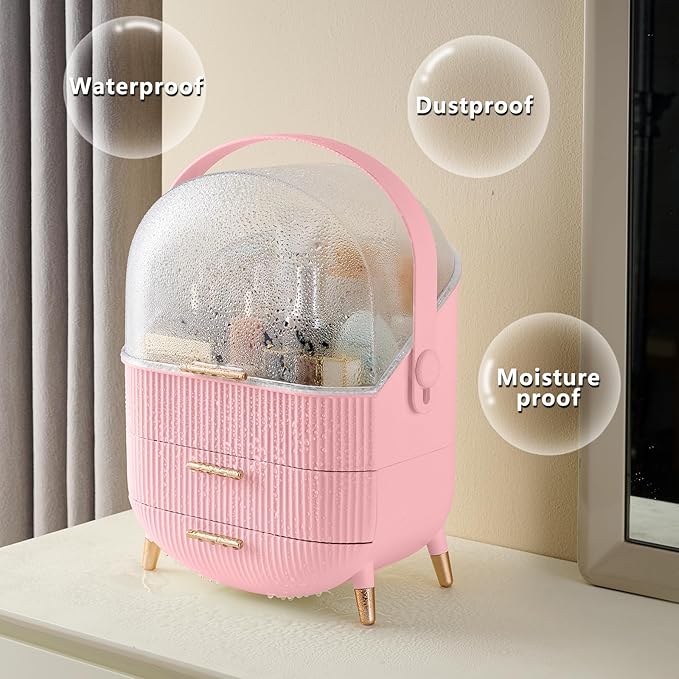 Makeup Organizer for Vanity, Cosmetics Skincare Organizers with Lid and Drawers, Cosmetic Display Cases for Countertop Bathroom Dresser, Ideal Gifts for Women