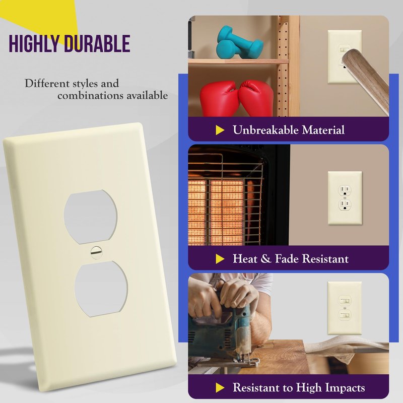 ENERLITES Duplex Receptacle Outlet Wall Plate, Jumbo Electrical Outlet Covers, Gloss Finish, Oversized 1-Gang 5.51" x 3.50", Polycarbonate Thermoplastic, 8821O-LA-10PCS, Light Almond, 10 Pack
