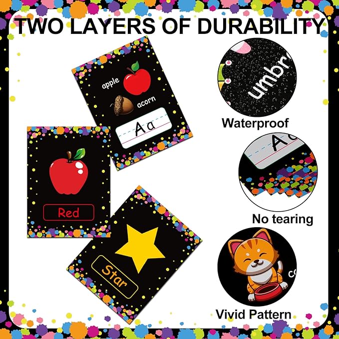 58 Pieces Educational Preschool Cards Kids Early Learning Poster Alphabet Number Colors and Shapes Bulletin Board Decoration Kindergarten Classroom Learning Card with Glue Point Dot (Cool Style)