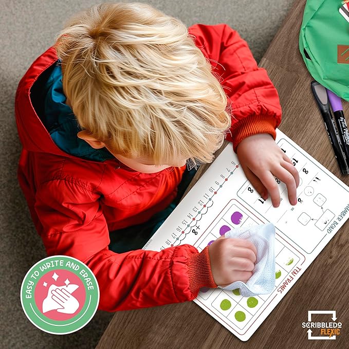 SCRIBBLEDO Number Bonds 9”x12” Small White Board Dry Erase Sheets Math Manipulatives Number Chart Ten Frame Number Line Math Supplies Teacher Students Classroom Pack of 10 Sheets