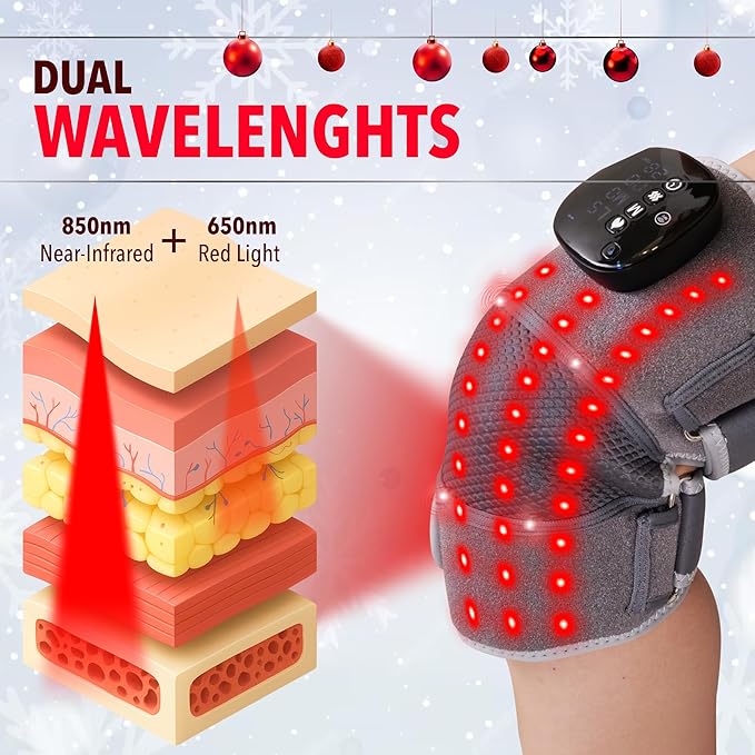 FORTHiQ RED+ Knee Massager with Heat and Red Light Therapy, Knee Brace with 5 Intensity Levels, 52 Red & Infrared Lights, Cordless, Adjustable for Knees, Elbows & Shoulders, FSA-HSA Eligible