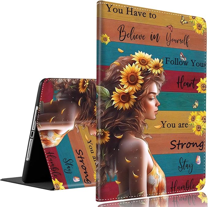 Vintage Floral Astronaut iPad 9th Gen Case - 10.2 Inch Standing Cover with Auto Sleep/Wake