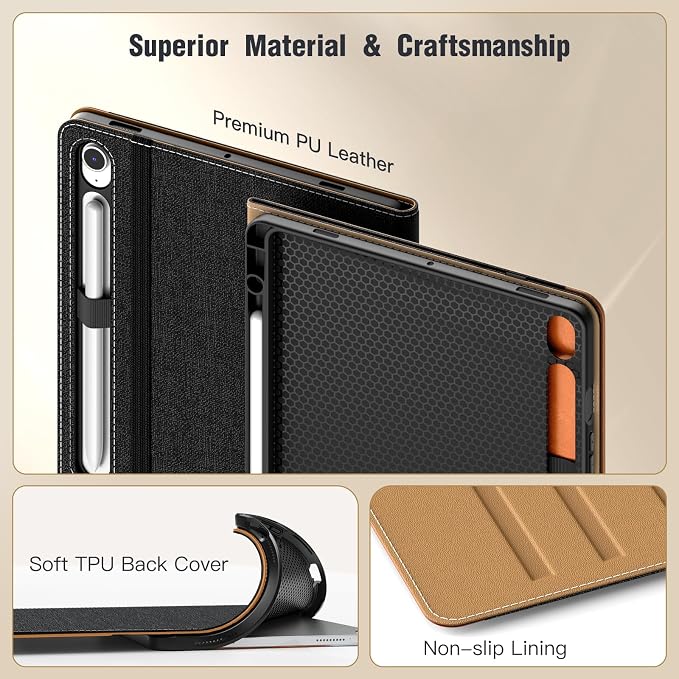 MoKo Case for Samsug Galaxy Tab S10 Lite/ S10 FE/ S9 FE/ S9 10.9/11 Inch | Built-in S Pen Holder Case for Samsung Tablet (2025/2023) PU Leather Hand Strap &amp Front Pocket Blue &amp Brown