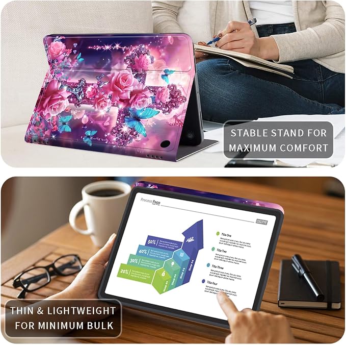 Case for Kindle Fire HD 10 &amp 10 Plus Tablet 10.1 (13th/11th Generation 2023/2021 Release) Lightweight Slim PU Leather Adjustable Multi-Angle Smart Shell Cover with Auto Wake/SleepA Flowers Art