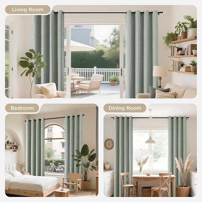 Joydeco Blackout Curtains 84 Inches Long 2 Panels Burg, Room Darkening Curtains for Bedroom, 100% Black Out Textured Thermal Drapes Privacy Protection 2 Panels Set(W52 x L84 Inch, Sage Green)