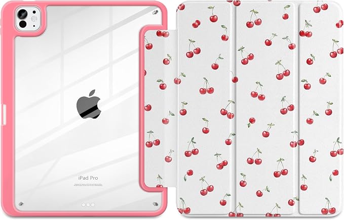 Case for iPad Pro 11 inch M5 2025 /M4 2024 Blue Ribbon Stripe | Blue Ribbon Stripe Folio Case with Clear Back Pencil Holder Trifold Stand and Auto Sleep/Wake for Preppy Aesthetic Users