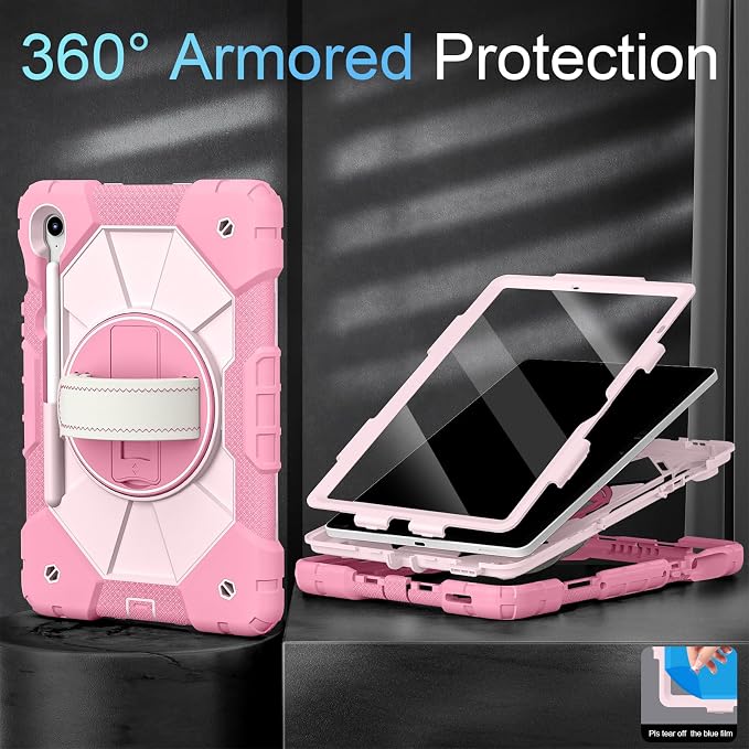 Case for Samsung Galaxy Tab S10 Lite/S10 FE/S9 FE /S9 Tablet Case 10.9/11 Inch with Rotate Stand &amp Hand Strap Screen Protector Pen Holder for Galaxy Tab S10 FE Cases Black