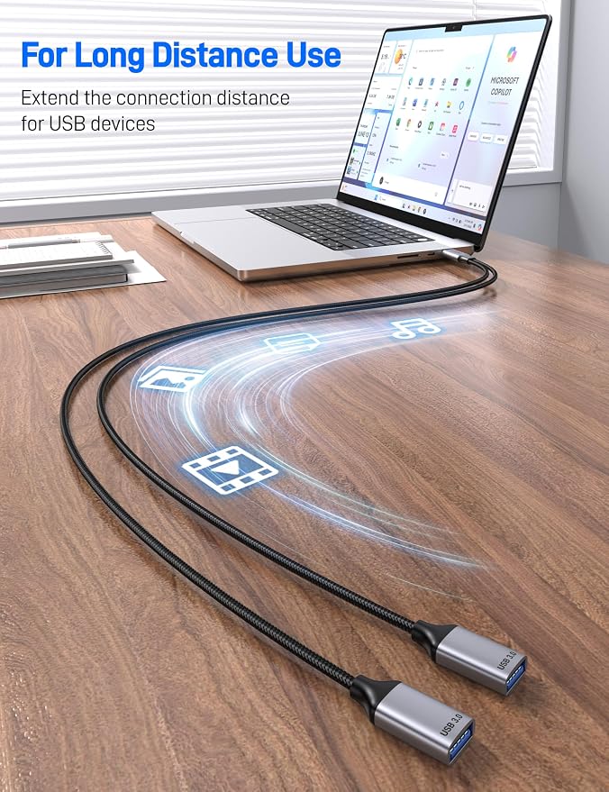 USB 3.0 Splitter 1 in 2 Out USB Splitter Y Cable USB Male to 2 Female Cable for PC Tablet Laptop MacBook Keyboard PS4 PS5 Mouse FlashDrive LED Etc.