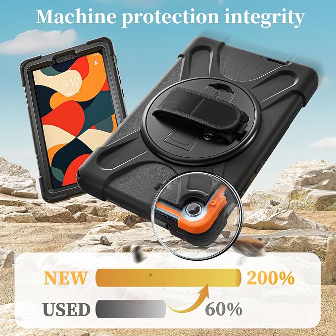 Case for Galaxy Tab S10 FE+ 13.1 2025 with Screen Protector+360 Rotating Hand Strap&ampStand+Shoulder Strap (Black)