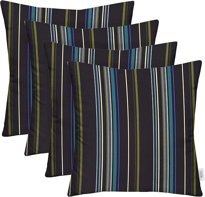 RSH DECOR: Sunbrella Square Throw Pillows Set of 4 | 17" x 17" | Water and Fade-Resistant Performance Fabric | Outdoor Pillow Covers with Down-Alternative Inserts | Stanton Lagoon