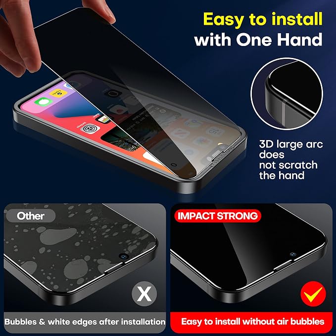 ImpactStrong Anti-Spy Privacy Screen Protector for iPhone 11 / iPhone XR (6.1-Inch) 9H Tempered Glass Shatter-Resistant Anti-Scratch Easy Install Kit Case Friendly 2-Pack