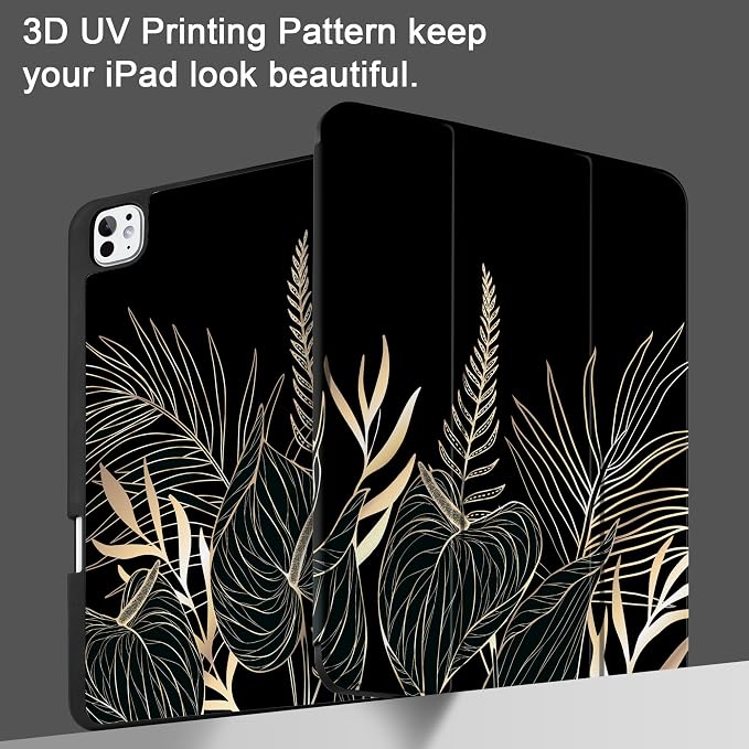 Case for iPad Pro 13 inch (M5 2025 / M4 2024) – [Built-in Pencil Holder] Ultra Slim PU Leather Trifold Stand Cover with Soft TPU Back Auto Wake/Sleep - Color Leopard