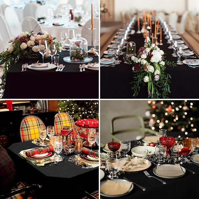 Rectangle Tablecloths 90x132 Inch 6 Pack Black Tablecloth for 6ft Washable Decorative Linen Polyester Table Cloths for 8ft Dining Table Banquets Buffet Parties and Wedding