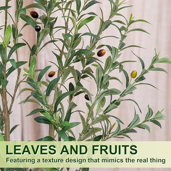 8FT Olive Tree Artificial Indoor, 96in Tall Faux Olive Tree with Pot, Fake Potted Tree with Fruits for Home Office Decor