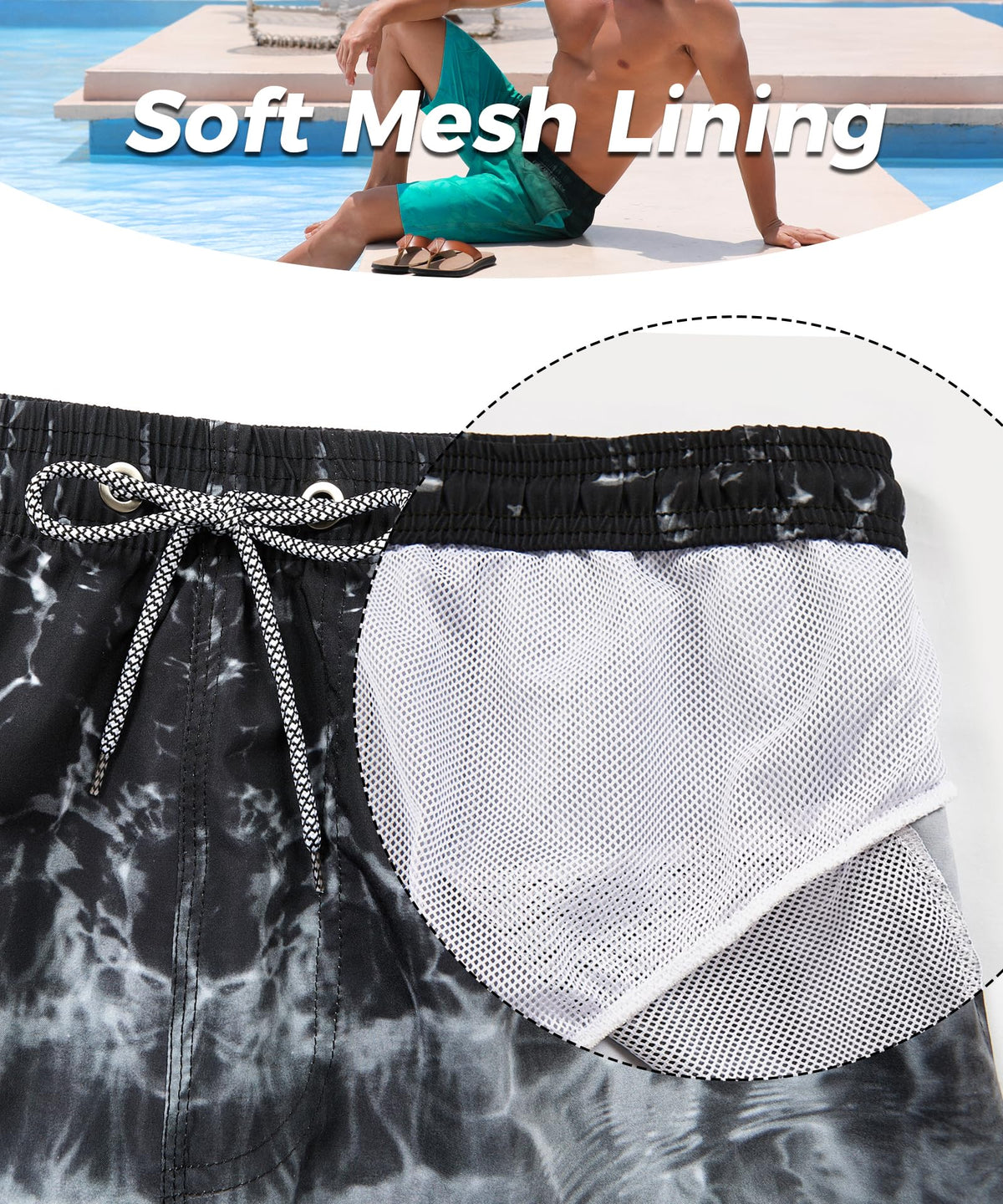 ELETOP Men's Swim Trunks Quick Dry Bathing Suit Swimming Board Shorts Mesh Lining Beach Swimwear Ripple Grey 4XL