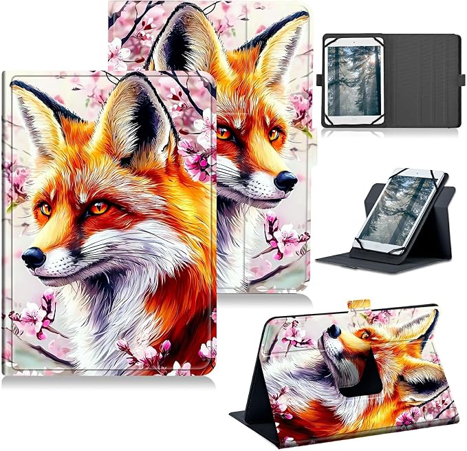 for Walmart Onn 10.1 2024 Onn 10.1 Gen 4 Universal Tablet Case 360 Degree Rotating Kickstand Protective Stand Case with Multiple Viewing PU Leather Shell Case Black Book Cat