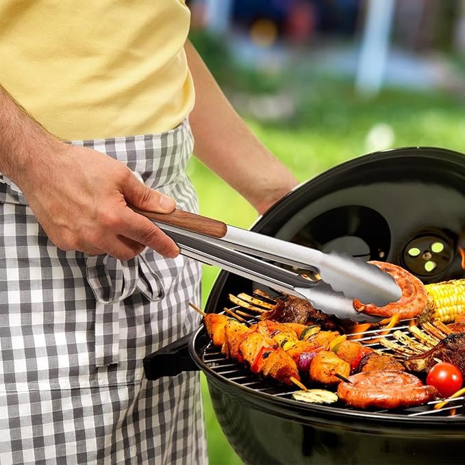 ENLOY Heavy-Duty Rose Wooden Barbecue Grilling Tools Set, Stainless Steel