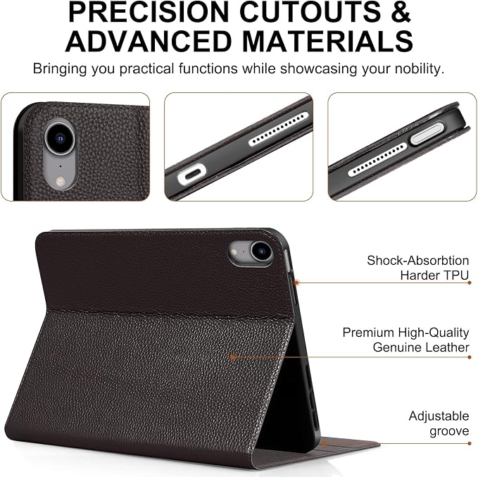 Genuine Leather Case for iPad 11th Gen 11/10th Gen 10.9 Black | Pencil Holder Adjustable Stand Auto Wake/Sleep Shockproof