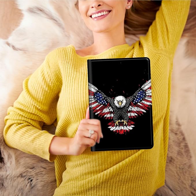 Case for All-New 7 Kindle Paperwhite 12th Gen 2024 &amp Kindle Colorsoft Signature EditionPU Leather Cover with Auto Sleep Wake FeatureAmerican Flag Eagle