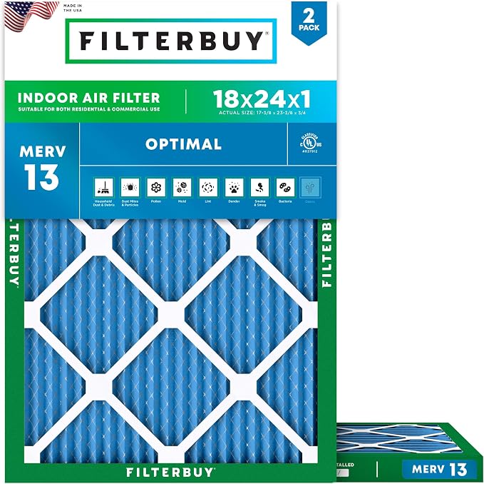 Filterbuy 18x24x1 Air Filter MERV 13 Optimal Smoke & Allergy Defense,