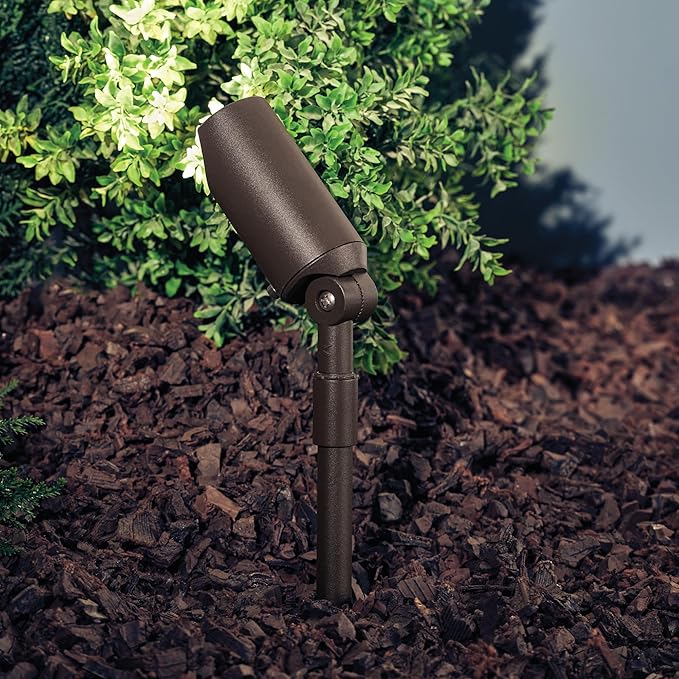 Kichler 6" Mini Outdoor Accent Light in Textured Architectural Bronze, 12V LED Adjustable Spotlight, (6" L x 2.5" H), 15384AZT,Brown