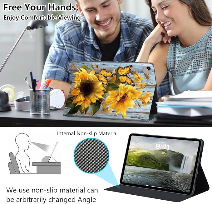 Case for iPad Air 11-inch (M4 2026 / M3 2025 / M2 2024) iPad Air 5th/4th Gen (2022/2020) 10.9 Slim PU Leather Folio Stand &amp Auto Sleep/Wake Protective Smart Cover Tree Fluorescent