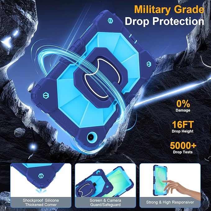 Case for Samsung Galaxy Tab A9 Plus 11 Inch 2023 Ubearkk Rugged Case for Samsung Galaxy A9+ Tablet SM-X210/X216/X218 with Screen Protector 360 Rotating Stand Shoulder Strap Pen Holder Black
