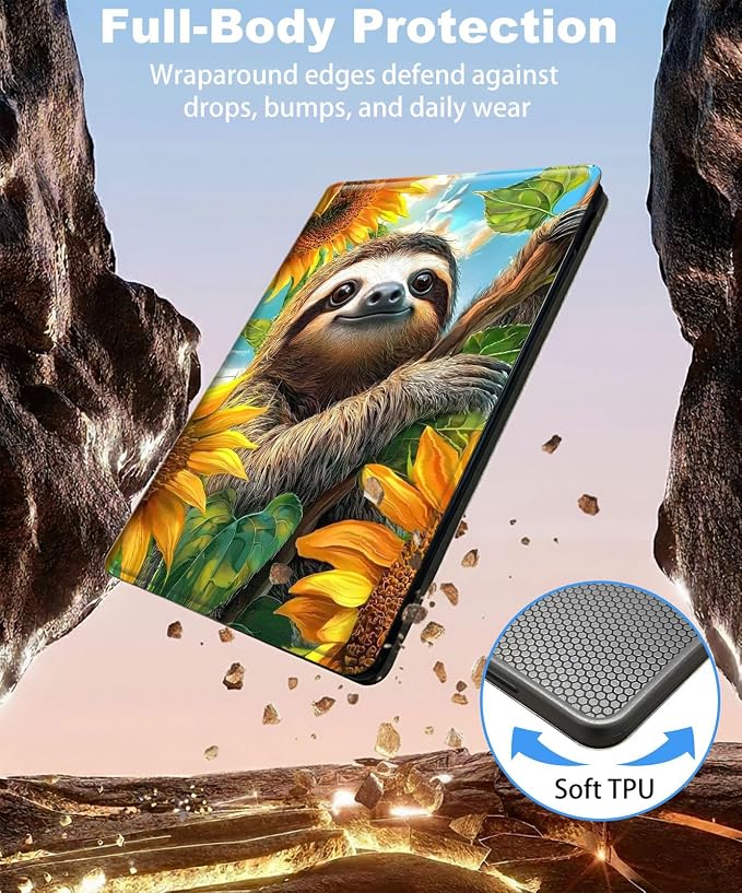for iPad 11th Generation (A16 2025) 11 / iPad 10th Gen 10.9 2022 Case 360° Rotating PU Leather Stand Cover with Auto Sleep/Wake Shockproof TPU Backl Raccoon Perched
