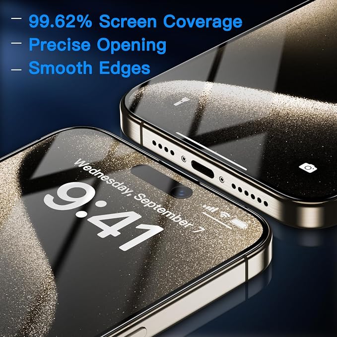 Uyiton Anti-Blue Light for iPhone 15 Plus Screen Protector | Unbreak-Glass Easy to Install Full Coverage Case Friendly Scratch Resistance 9H Tempered Glass Screen Protector 2 Pack