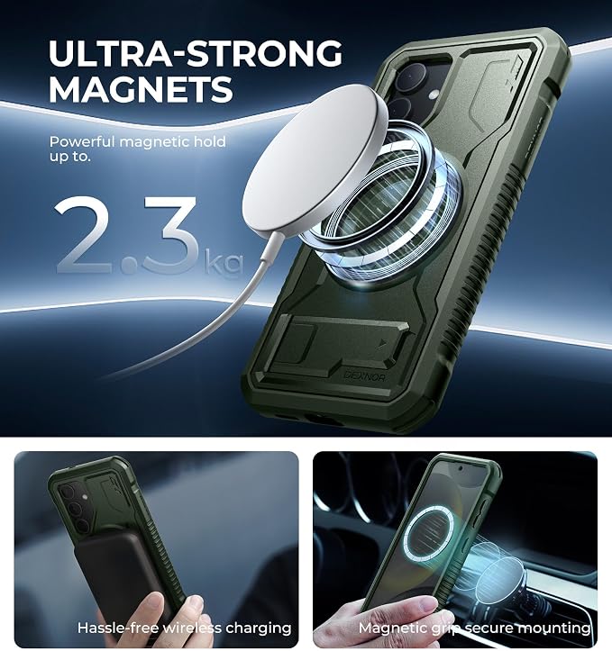 Dexnor Magnetic Case for Samsung Galaxy S24 Case with Kickstand &amp 2 Front Frames Built-in Screen Protector Compatible with Magsafe Rugged Shockproof Full-Body Protective Cover for Galaxy S24Gr