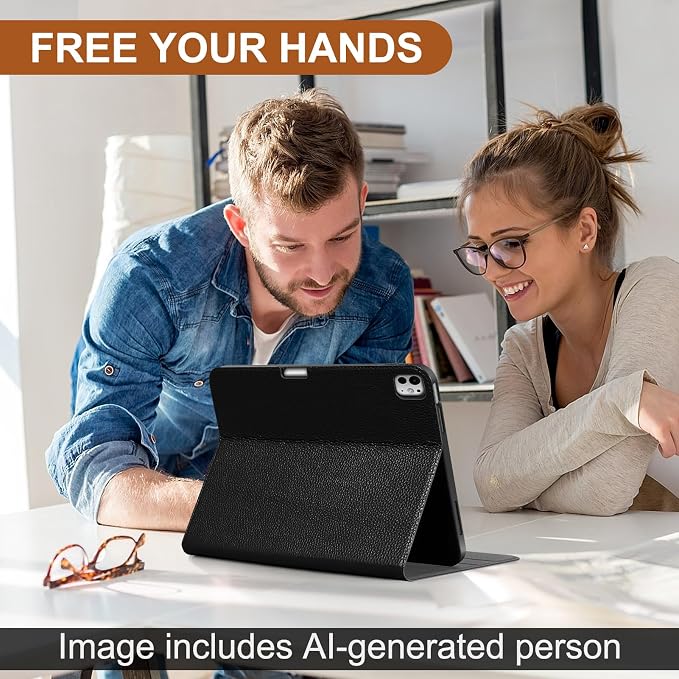 Genuine Leather Case for iPad 11th Gen 11/10th Gen 10.9 Black | Pencil Holder Adjustable Stand Auto Wake/Sleep Shockproof