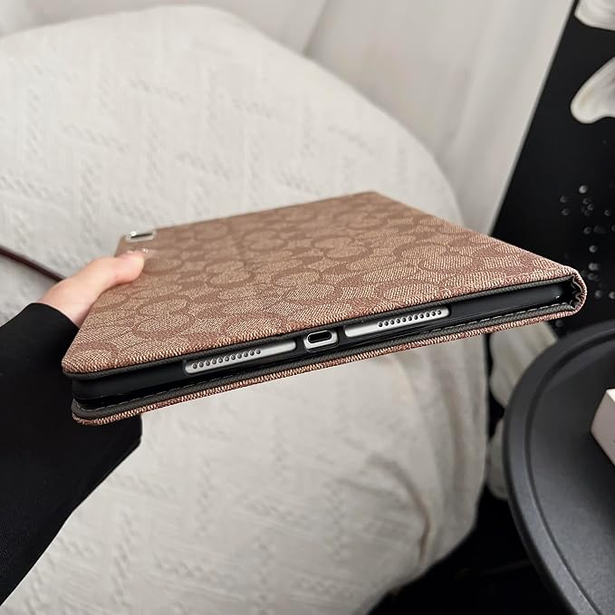 Brown Designer Leather case for iPad 11th Gen 11-inch (2025 A16) &amp iPad 10th Gen 10.9-inch (2022). Soft TPU Back Cover Built-in Pencil Holder Multi-Angle Stand and auto Sleep/Wake