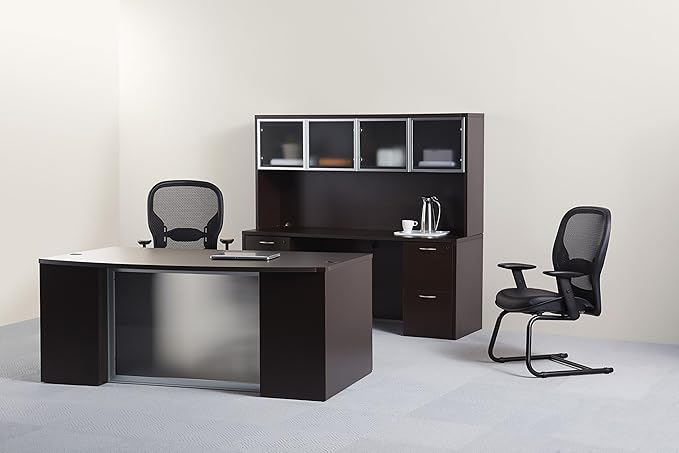 SPACE Seating Breathable Mesh Black Back and Padded Eco Leather Seat, 2-to-1 Synchro Tilt Control, Adjustable Arms and Lumbar Support with Gunmetal Finish Base Managers Chair